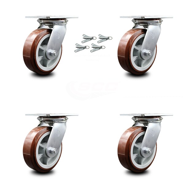 6 Inch Polyurethane Caster Set with Roller Bearings and Swivel Locks SCC